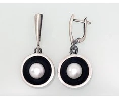 Sidabriniai auskarai anglišku užsegimu, Metalas: Sidabras, Praba: 925°, Akmuo: Perlai - 40 mm. - 7.2 g.