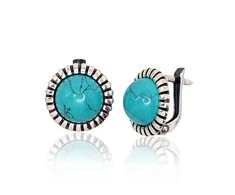 Sidabriniai auskarai anglišku užsegimu, Metalas: Sidabras, Praba: 925°, Akmuo: Turkis (Imitacija) - 14 mm. - 4.8 g.