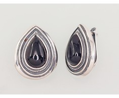 Sidabriniai auskarai anglišku užsegimu, Metalas: Sidabras, Praba: 925°, Akmuo: Oniksas - 22 mm. - 6.8 g.