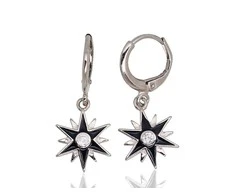 Sidabriniai auskarai anglišku užsegimu, Metalas: Sidabras, Praba: 925°, Akmuo: Cirkonai , Juvelyrinė emalė - 29 mm. - 2.8 g.