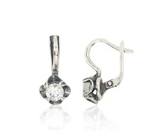 Sidabriniai auskarai anglišku užsegimu, Metalas: Sidabras, Praba: 925°, Akmuo: Cirkonai - 2.9 g. - 19 mm.