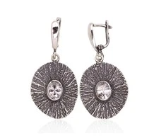 Sidabriniai auskarai anglišku užsegimu, Metalas: Sidabras, Praba: 925°, Akmuo: Cirkonai - 10.6 g. - 44 mm.