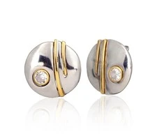 Sidabriniai auskarai anglišku užsegimu, Metalas: Sidabras, Praba: 925°, Akmuo: Cirkonai - 6.5 g. - 18 mm.