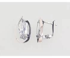 Sidabriniai auskarai anglišku užsegimu, Metalas: Sidabras, Praba: 925°, Akmuo: Cirkonai - 19 mm. - 4.3 g.