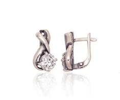 Sidabriniai auskarai anglišku užsegimu, Metalas: Sidabras, Praba: 925°, Akmuo: Cirkonai - 4.2 g. - 16 mm.