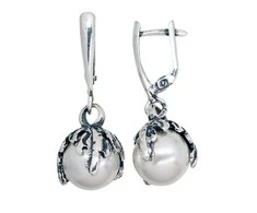 Sidabriniai auskarai anglišku užsegimu, Metalas: Sidabras, Praba: 925°, Akmuo: Perlai (sint.) - 39 mm. - 11.6 g.