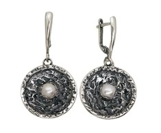 Sidabriniai auskarai anglišku užsegimu, Metalas: Sidabras, Praba: 925°, Akmuo: Perlai - 12.1 g. - 45 mm.