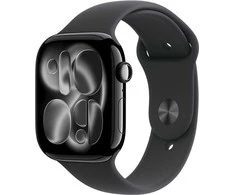 Apple Watch Series 11 GPS + Cellular 42mm Jet Black Aluminium Case with Black Sport Band - M/L - MF854ET/A