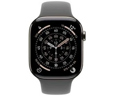 Išmanusis laikrodis „Apple Watch Series 11 GPS + Cellular“, 42 mm, natūralaus titano korpusas su akmeniniu pilkos spalvos sportiniu dirželiu – S/M