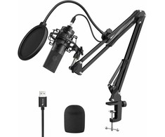 Fifine Technology FIFINE K780A juodas kondensatorinis mikrofonas su laidu + laikiklis | USB