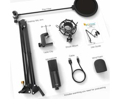 Fifine Technology FIFINE K780A juodas kondensatorinis mikrofonas su laidu + laikiklis | USB