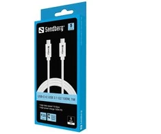 SANDBERG USB-C-C USB 3.1 G2 100W Kabelis | Baltas, 1 m