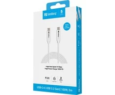 SANDBERG USB-C-C USB 3.1 G2 100W Kabelis | Baltas, 2 m