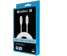 SANDBERG USB-C-C USB 3.1 G2 100W Kabelis | Baltas, 2 m