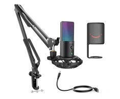 Fifine Technology Komplektas: Kondensatorinis Mikrofonas FIFINE T669 PRO RGB + LAIKIKLIS + POP FILTRAS