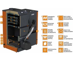 Katilas granulinis PELLET UNI 20 su KIPI ROT POWER 20 kW degikliu ir 260 l talpa