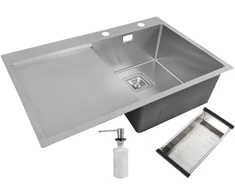 Nerūdijančio plieno plautuvė D6845H SATIN kairė su sifonu