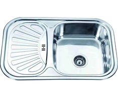 Nerūdijančio plieno plautuvė D7549P 750x490 0.6 DEKOR kairė su sifonu