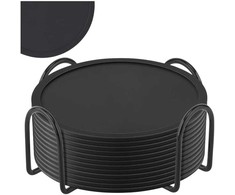 Apvalūs PVC puodelių padėkliukai, juodi, 12 vnt.