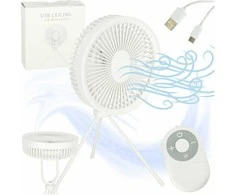 Belaidis USB stalo ventiliatorius su nuotolinio valdymo pultu ir lempa, 4 greičiai, 18 cm, baltas