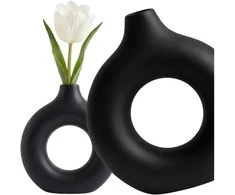 Dekoratyvinė juoda PVC vaza, minimalistinė