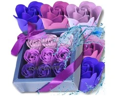 Dekoratyvinės muilinės rožės, violetinės, 9 vnt. dovanų rinkinys