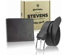 Dovanų rinkinys piniginė ir diržas Stevens, juodas
