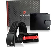 Dovanų rinkinys vyrams: odinė piniginė Pierre Cardin RFID ir diržas Stevens A323306