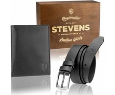 Dovanų rinkinys vyrams, piniginė su diržu Stevens 326, medinėje dėžutėje