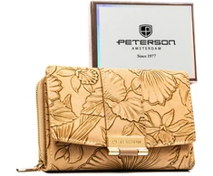 Elegantiška moteriška „Peterson“ ekologiškos odos piniginė su gėlių raštu, smėlio spalvos ST43