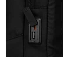 Juoda tekstilinė kelioninė kuprinė „Peterson“ su vakuuminiu skyriumi ir USB jungtimi K49