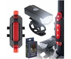 LED dviračio žibintų rinkinys RALLEX, priekinis ir galinis, USB įkrovimas
