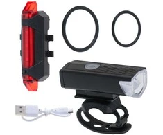 LED dviračio žibintų rinkinys RALLEX, priekinis ir galinis, USB įkrovimas