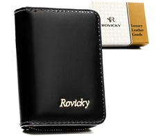 Maža moteriška natūralios odos piniginė su RFID apsauga, juoda – Rovicky ST80