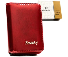 Maža moteriška natūralios odos piniginė su RFID apsauga, raudona – Rovicky ST79