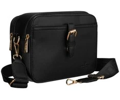 Maža moteriška „Peterson“ crossbody rankinė per petį, juoda, iš ekologiškos odos