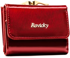 Maža raudona moteriška natūralios odos piniginė su užsegimu ir spragtuku „Rovicky“ ST77
