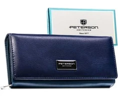 Moteriška didelė odinė piniginė Peterson, tamsiai mėlyna, su RFID AX7