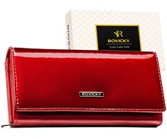 Moteriška didelė odinė piniginė Rovicky su RFID, raudona AX10