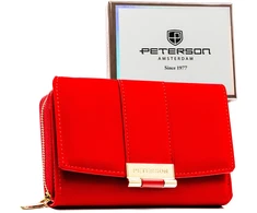 Moteriška horizontali „Peterson“ piniginė iš ekologiškos odos, raudona, su spaude ST42