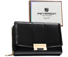Moteriška horizontali „Peterson“ piniginė su spaude, juoda, iš ekologiškos odos ST44
