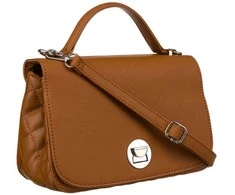 Moteriška karamelinės spalvos „David Jones“ crossbody rankinė su sidabro spalvos furnitūra