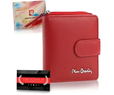 Moteriška odinė piniginė su RFID ir užsegimu Pierre Cardin, raudona D40335