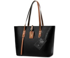 Moteriška odinė rankinė BAD&amp;BAGS, juoda su rudomis detalėmis