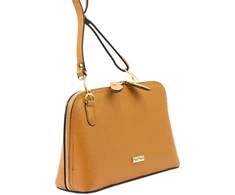 Moteriška odinė rankinė MiaMore 01-043, camel, su auksinės spalvos detalėmis