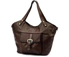 Moteriška odinė shopper tipo rankinė VS016, tamsiai ruda, talpina A4