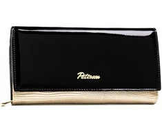 Moteriška piniginė, juoda-aukso, natūrali oda, RFID sistema