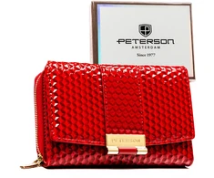 Moteriška raudona lakuota ekologiškos odos piniginė su reljefine tekstūra „Peterson“ ST55