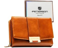 Moteriška ruda ekologiškos odos piniginė su spaude „Peterson“ ST46