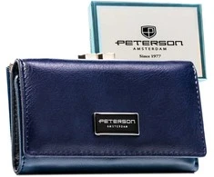 Moteriška vidutinė odinė piniginė Peterson su RFID, tamsiai mėlyna AX8